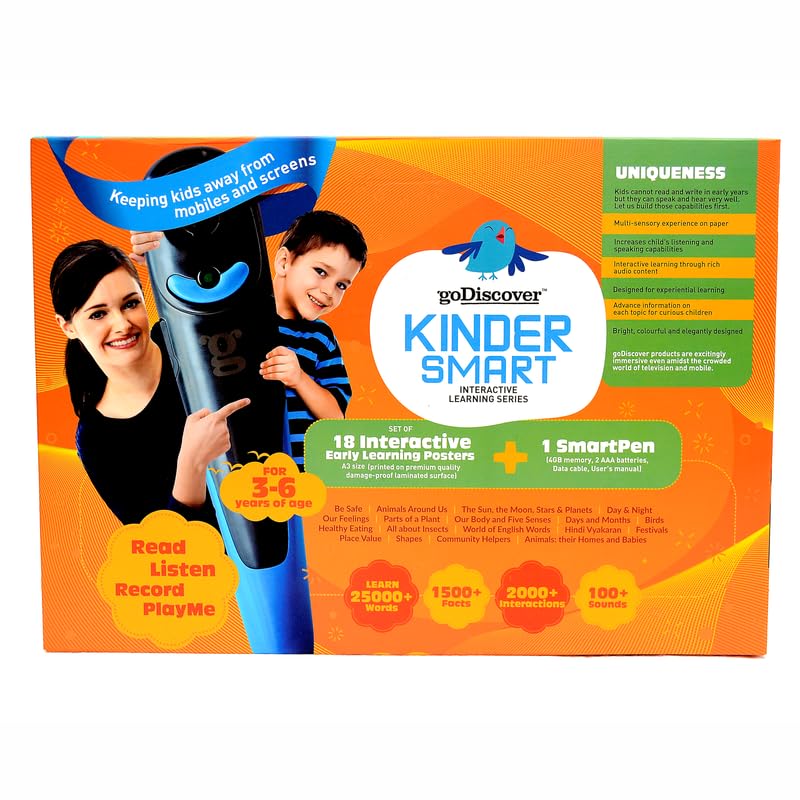 Kinder Smart Interactive Learning Series (Without Pen), Educational Fun Learning Activity Kit for Growing Kids, Set of 18 Posters, Paper-Based Multi-Sensorial Posters, 3-6 Year Old