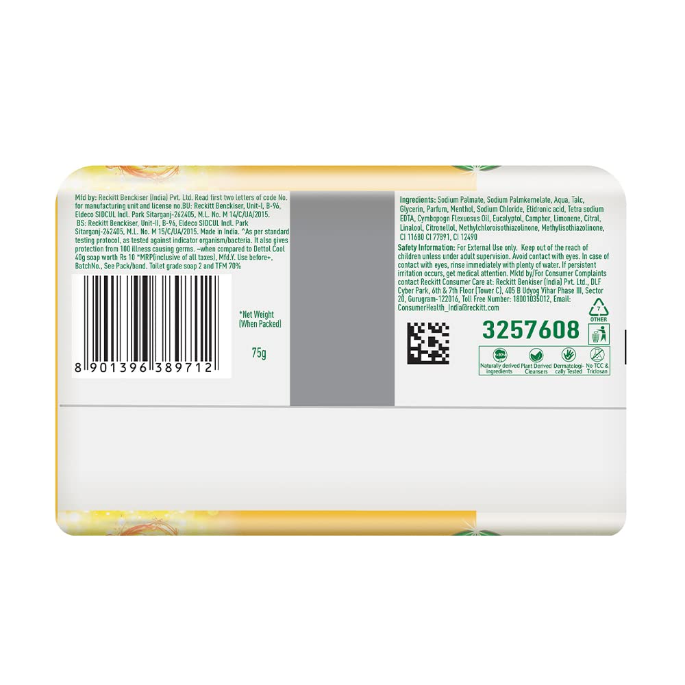 Dettol Lime Cool Bathing Soap Bar with 2x Menthol (600g)- Pack of 8