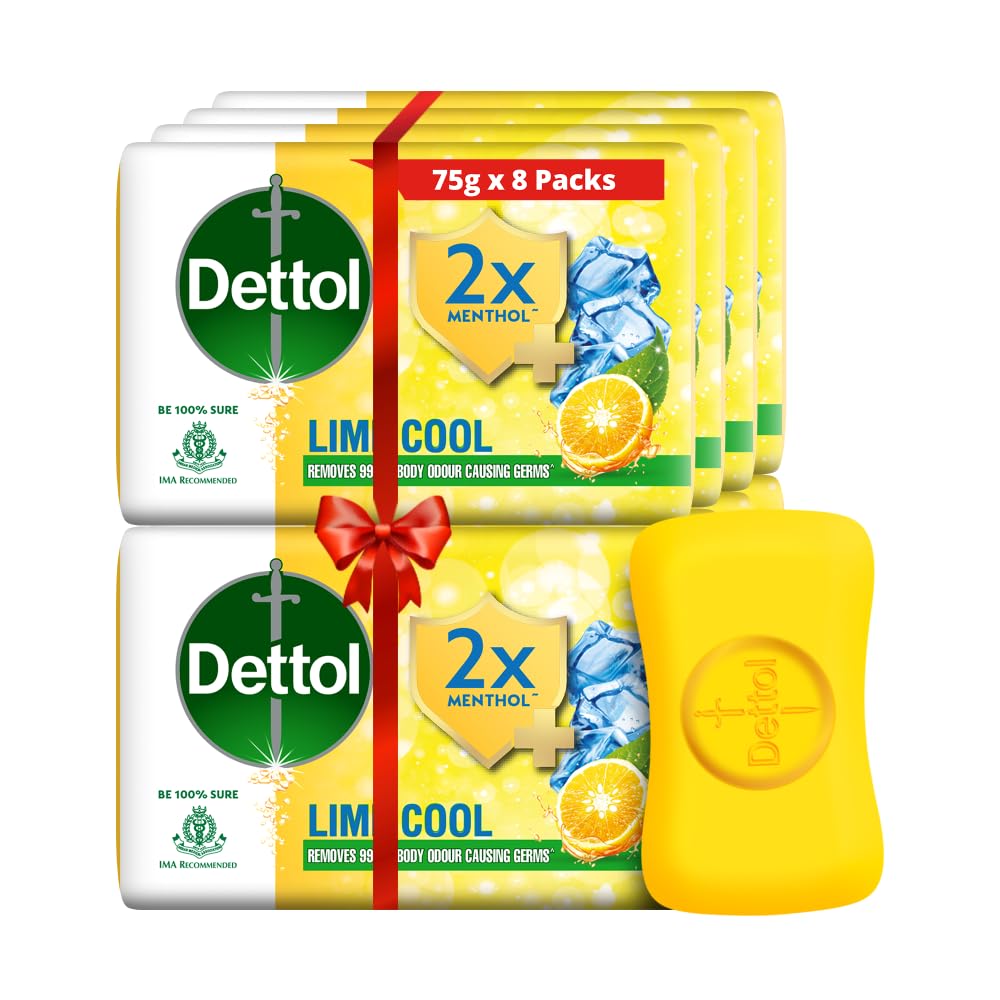 Dettol Lime Cool Bathing Soap Bar with 2x Menthol (600g)- Pack of 8