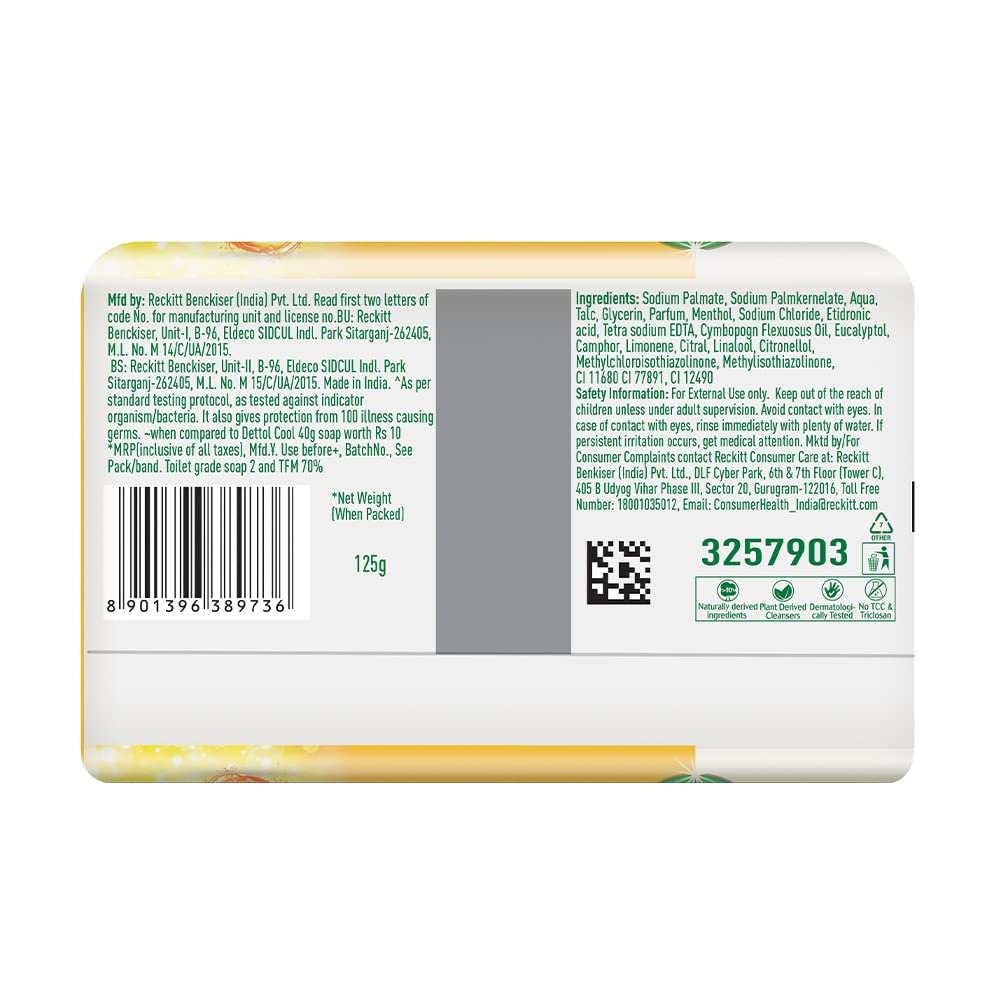 Dettol Lime Cool Bathing Soap Bar with 2x Menthol (600g)- Pack of 8