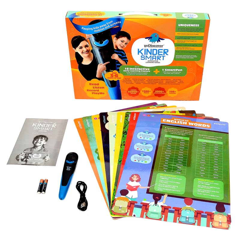 Kinder Smart Interactive Learning Series (Without Pen), Educational Fun Learning Activity Kit for Growing Kids, Set of 18 Posters, Paper-Based Multi-Sensorial Posters, 3-6 Year Old