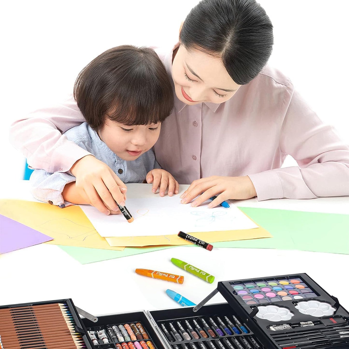 Deluxe Art Set Box & Drawing Kit with Crayons, Oil Pastels, Colored Pencil Deluxe Gift Art (145 Pcs Art Set-Pink)