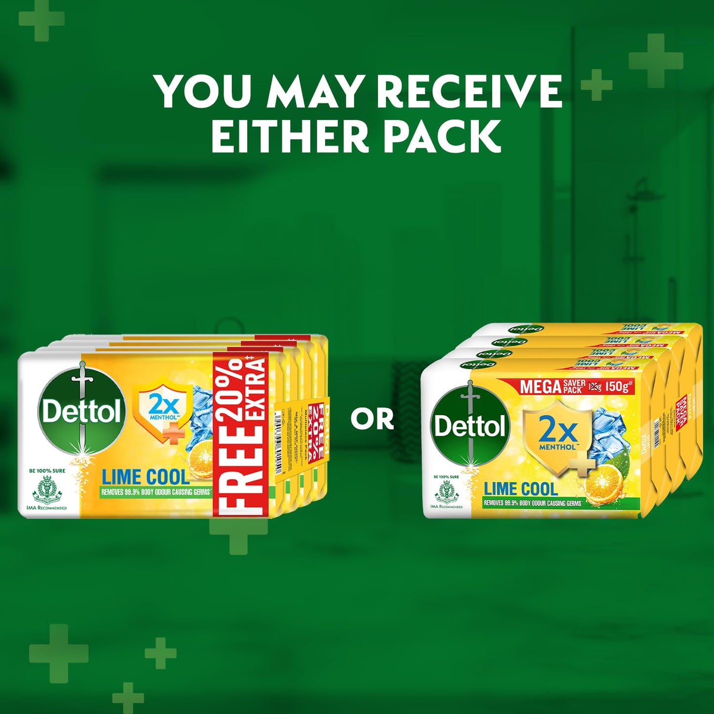 Dettol Lime Cool Bathing Soap Bar with 2x Menthol (600g)- Pack of 8