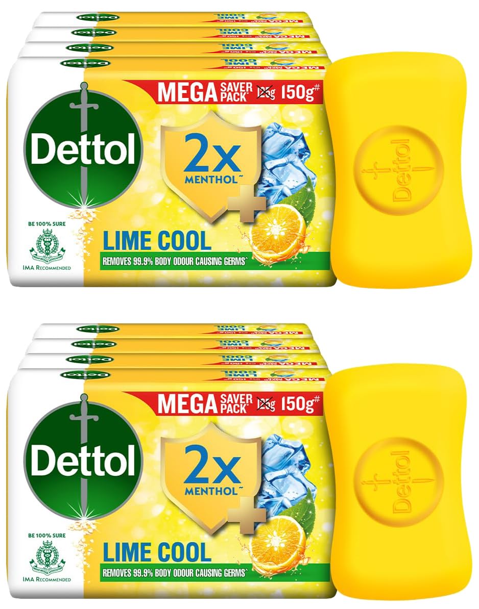 Dettol Lime Cool Bathing Soap Bar with 2x Menthol (600g)- Pack of 8