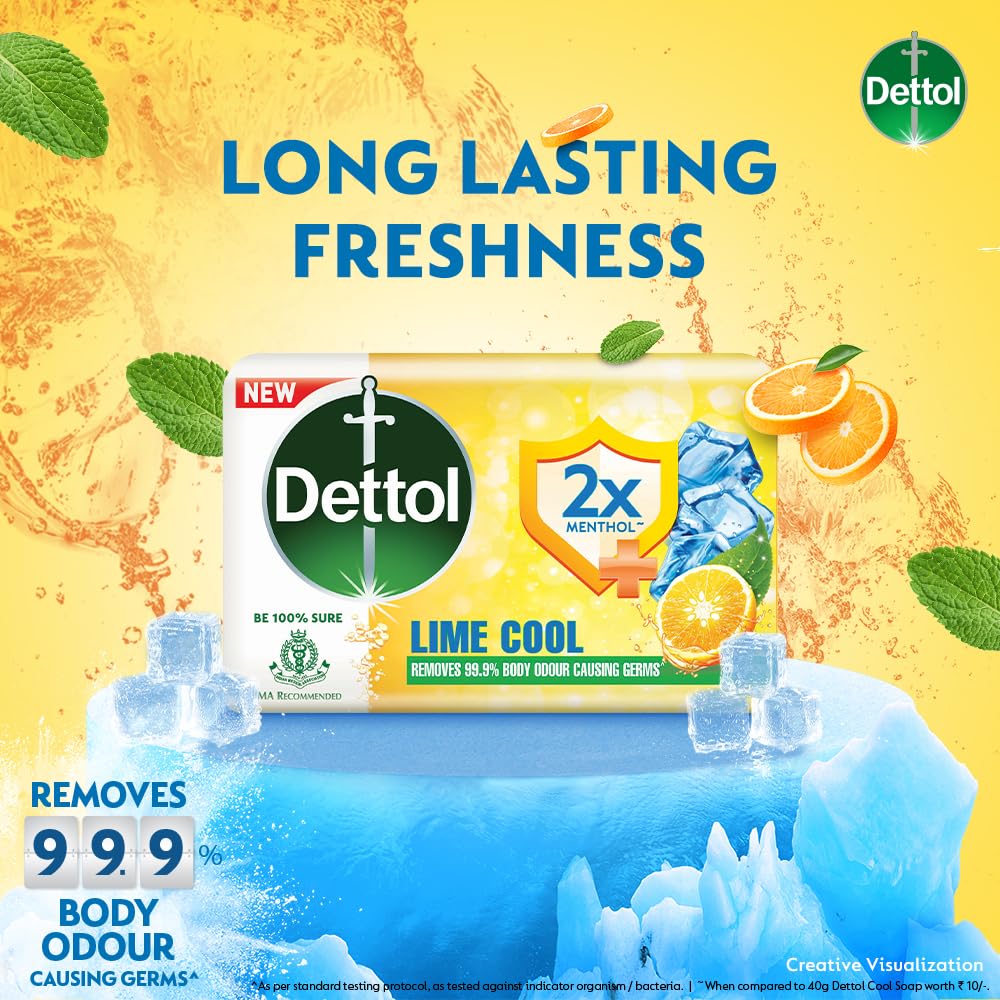 Dettol Lime Cool Bathing Soap Bar with 2x Menthol (600g)- Pack of 8