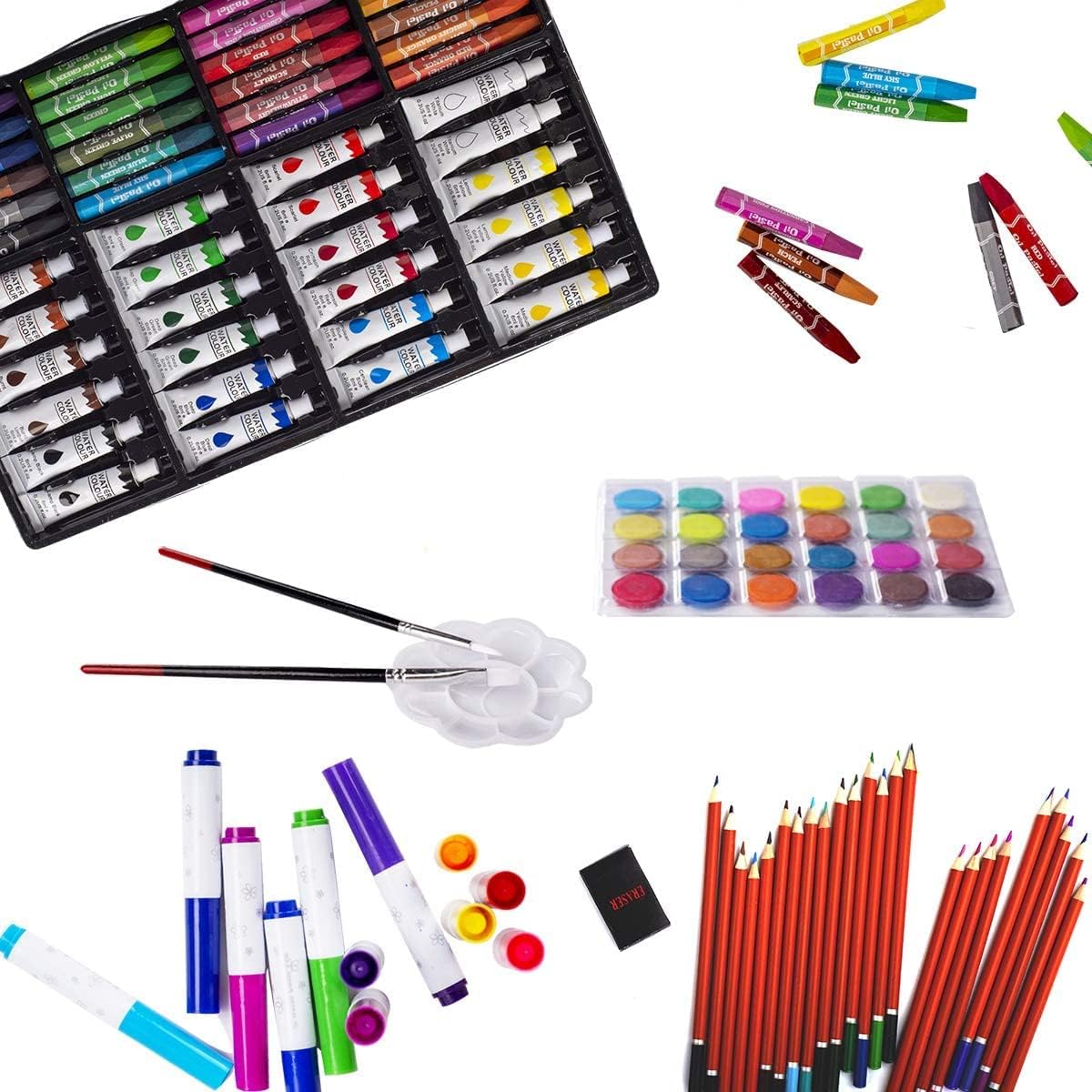 Deluxe Art Set Box & Drawing Kit with Crayons, Oil Pastels, Colored Pencil Deluxe Gift Art (145 Pcs Art Set-Pink)