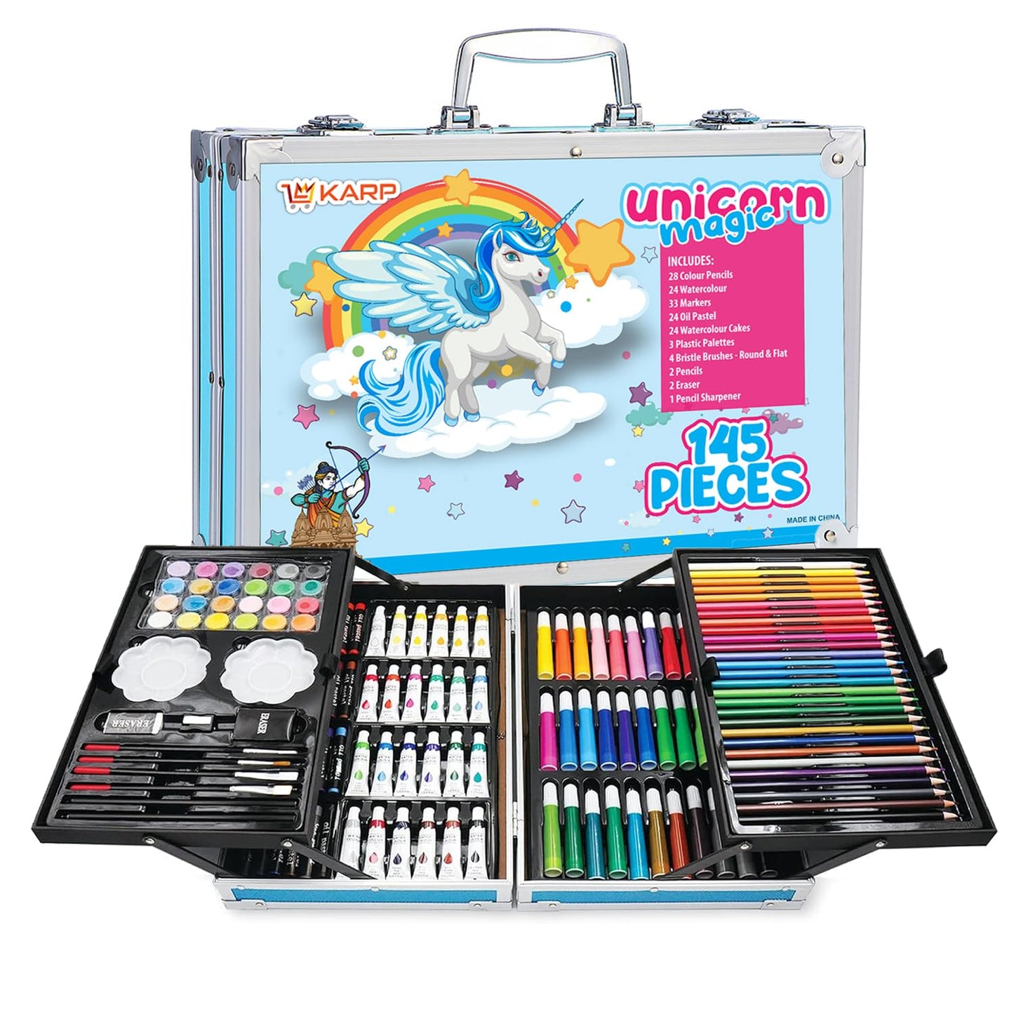 Deluxe Art Set Box & Drawing Kit with Crayons, Oil Pastels, Colored Pencil Deluxe Gift Art (145 Pcs Art Set-Pink)