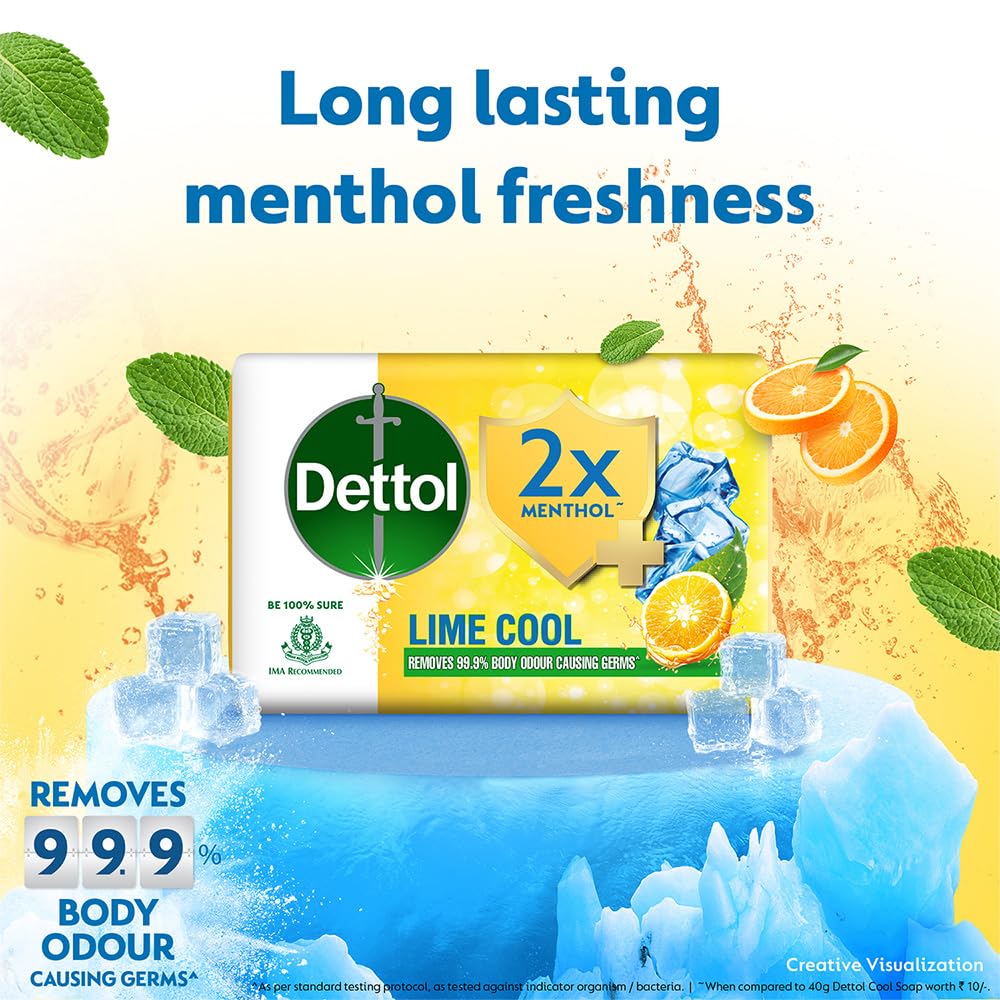Dettol Lime Cool Bathing Soap Bar with 2x Menthol (600g)- Pack of 8