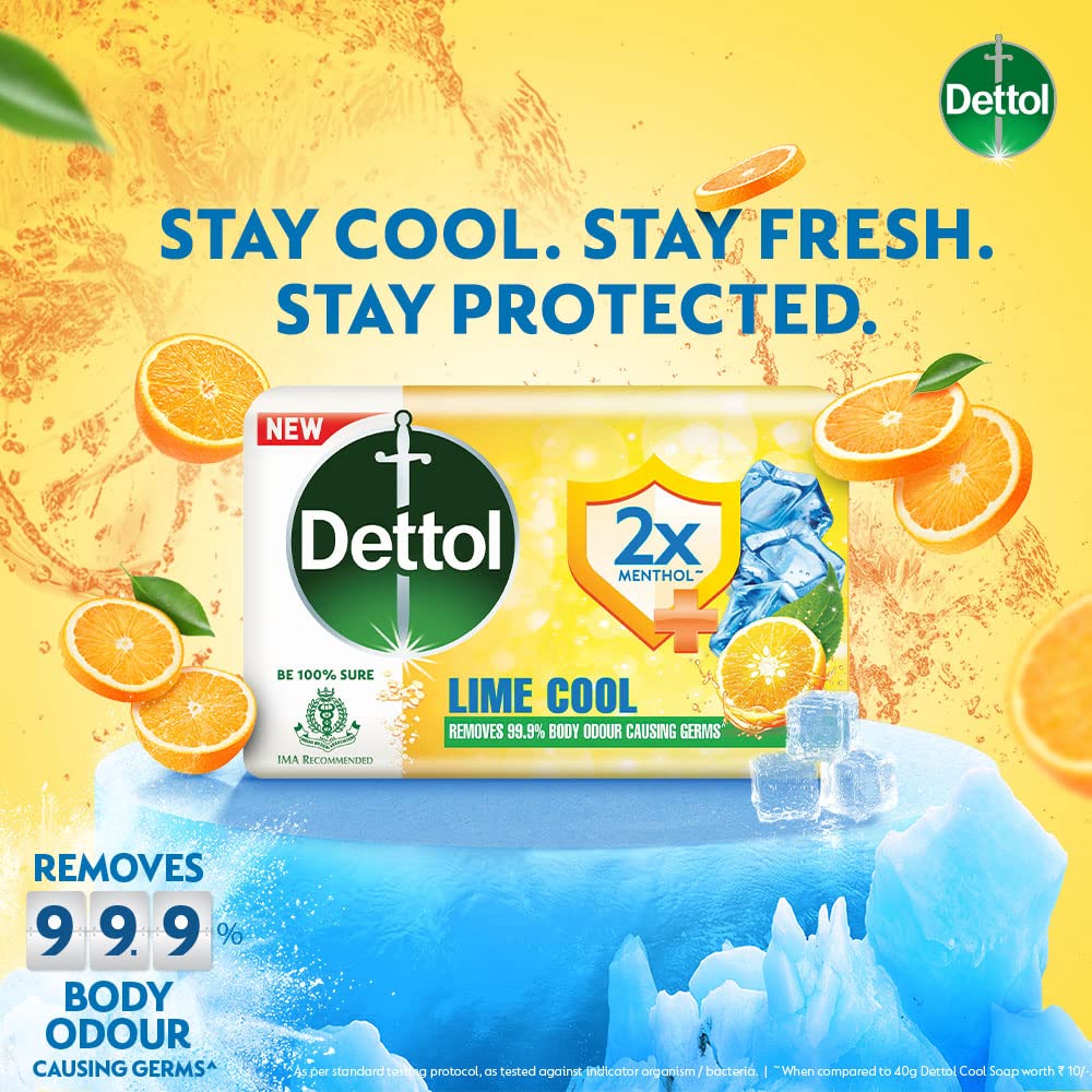 Dettol Lime Cool Bathing Soap Bar with 2x Menthol (600g)- Pack of 8