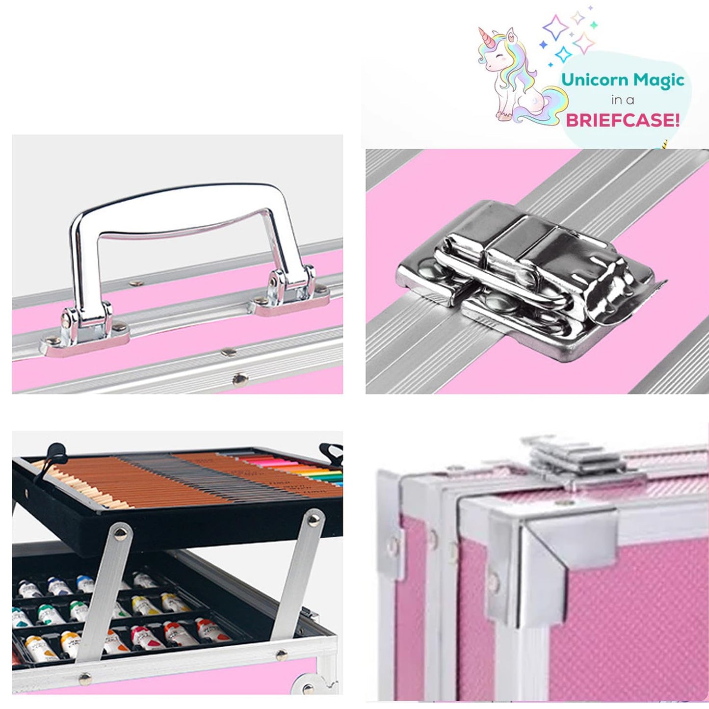 Deluxe Art Set Box & Drawing Kit with Crayons, Oil Pastels, Colored Pencil Deluxe Gift Art (145 Pcs Art Set-Pink)
