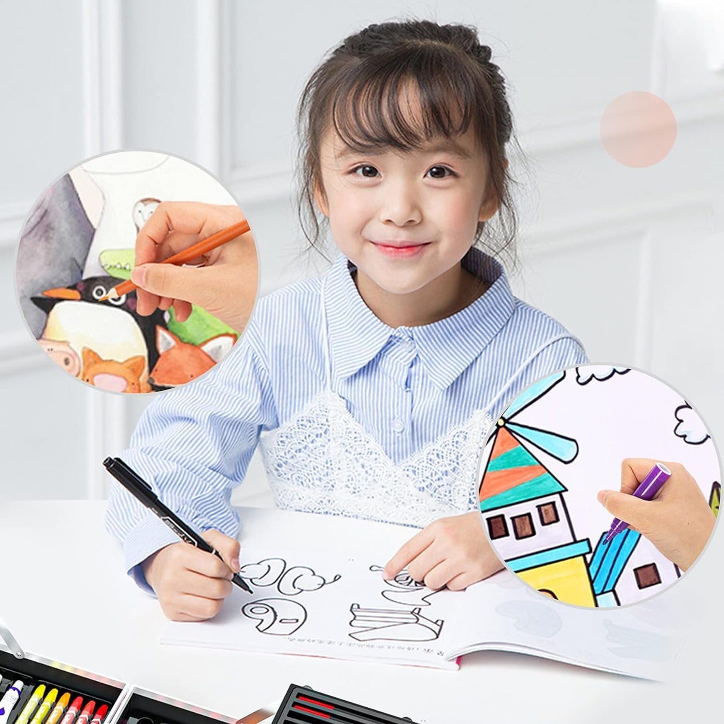 Deluxe Art Set Box & Drawing Kit with Crayons, Oil Pastels, Colored Pencil Deluxe Gift Art (145 Pcs Art Set-Pink)