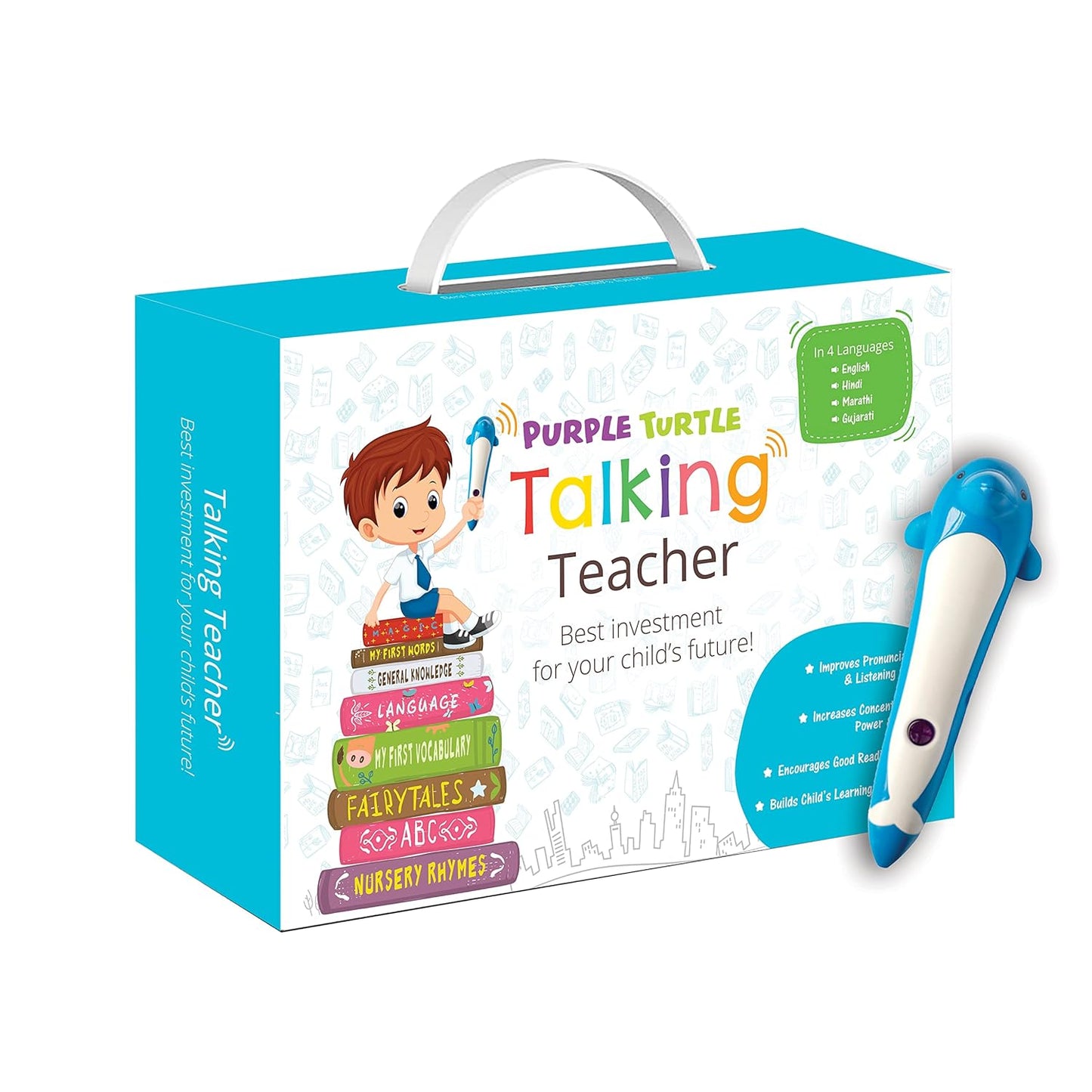 Talking Teacher with Magic Pen - Picture Books Box set for Early Learning (Set of 15 Books + 2 Cards) : Alphabet, Numbers, Animals, Fruits, Birds, Shapes & Colours, Parts of the Body, Foreign Languages, General Knowledge & More!