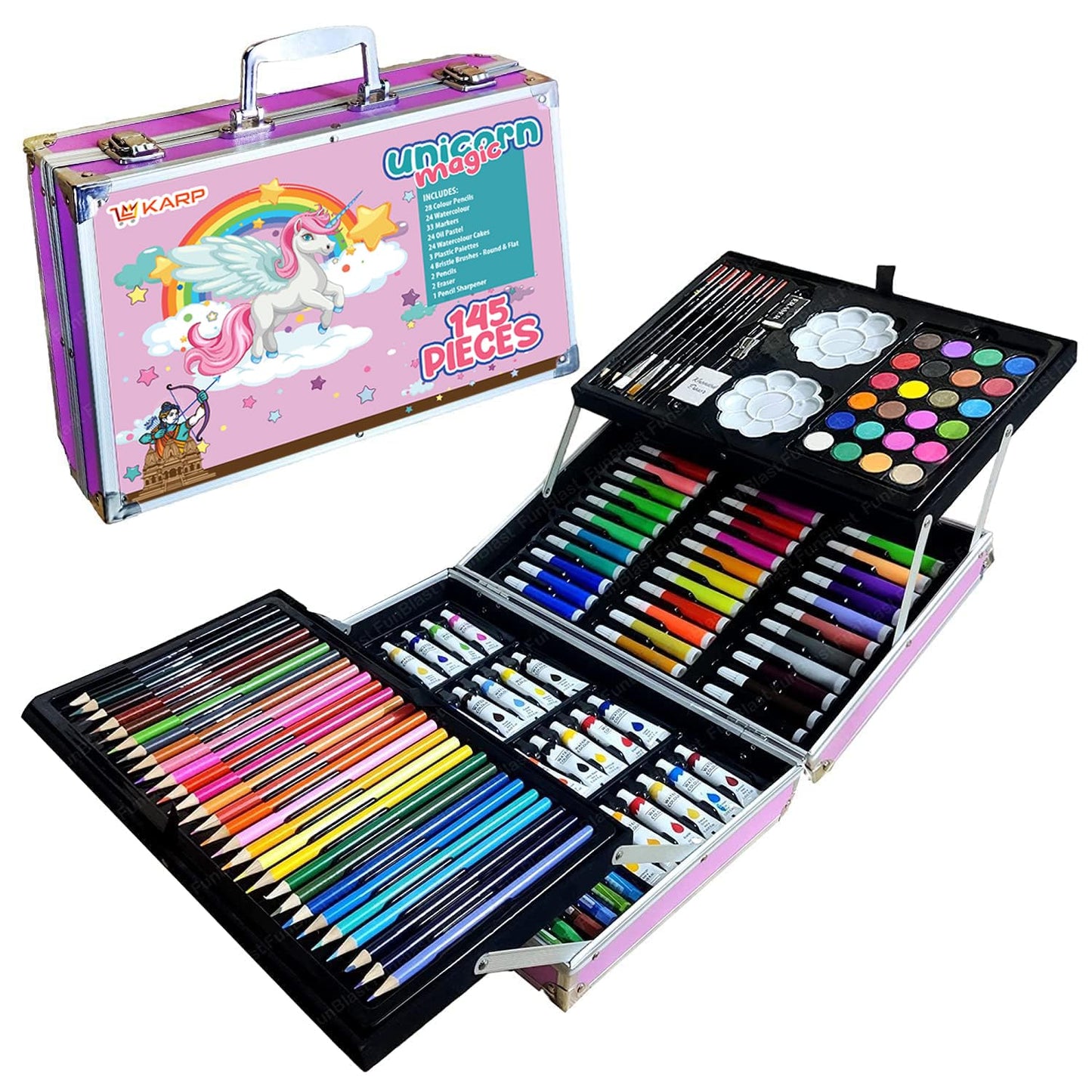 Deluxe Art Set Box & Drawing Kit with Crayons, Oil Pastels, Colored Pencil Deluxe Gift Art (145 Pcs Art Set-Pink)