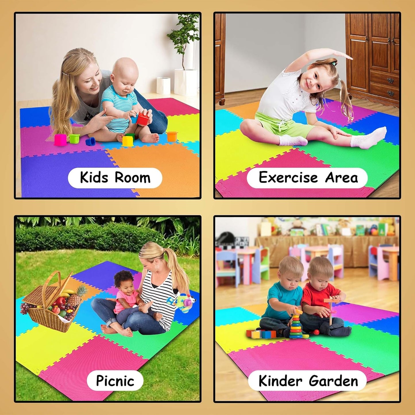 EVA Interlocking Play Mat -12 mm Thick | Kids mats for floor - Set of 16 Tiles (Multicolour)