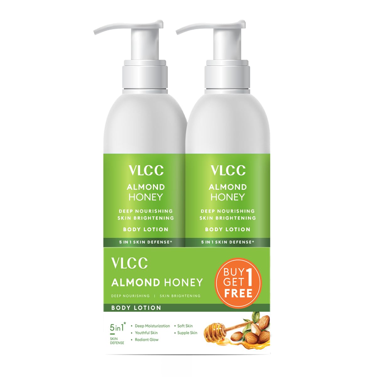 VLCC Almond & Honey Serum Body Lotion - 300ml + 300ml Combo | Buy 1 Get 1 | Deep Hydrating with Hyaluronic Acid, Cocoa Butter, Niacinamide, for Radiant, Youthful Skin, Non-Greasy Formula