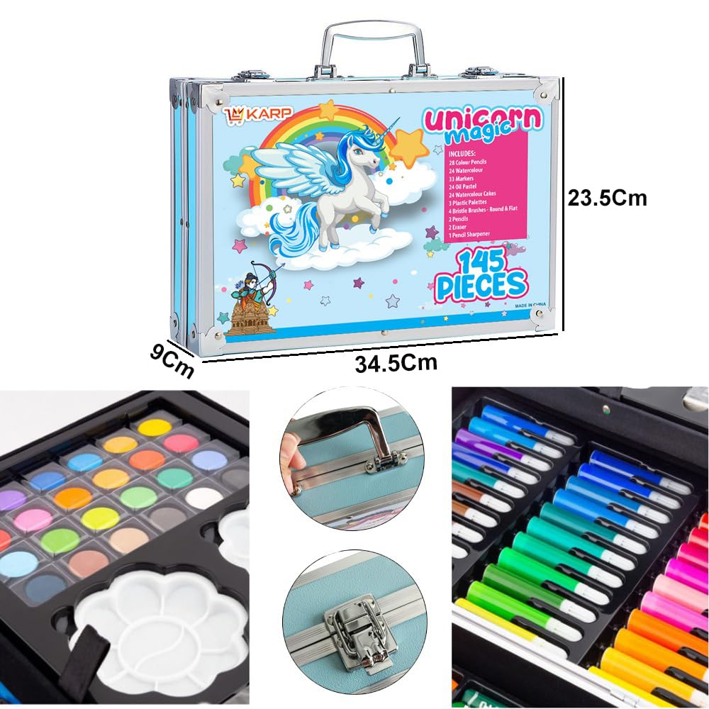 Deluxe Art Set Box & Drawing Kit with Crayons, Oil Pastels, Colored Pencil Deluxe Gift Art (145 Pcs Art Set-Pink)