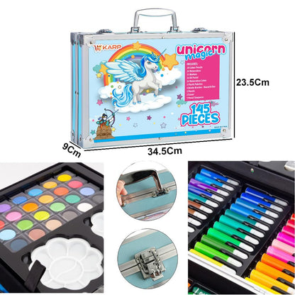 Deluxe Art Set Box & Drawing Kit with Crayons, Oil Pastels, Colored Pencil Deluxe Gift Art (145 Pcs Art Set-Pink)