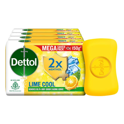 Dettol Lime Cool Bathing Soap Bar with 2x Menthol (600g)- Pack of 8