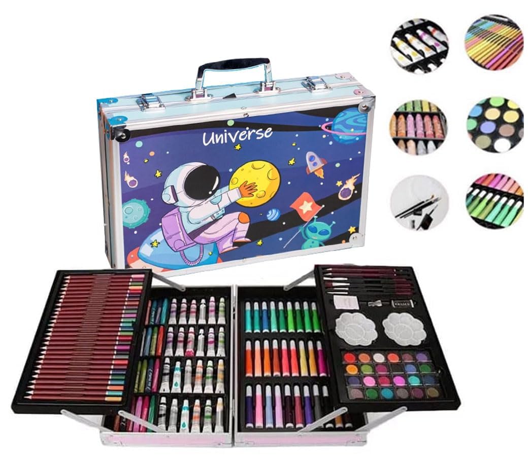 145 Pieces Space Art & Craft Painting Box - Suitcase Shape Art, Painting- Sketching, Stationary, Water Colors Vanity Box - All in 1 Art Case for Children Birthday Gift