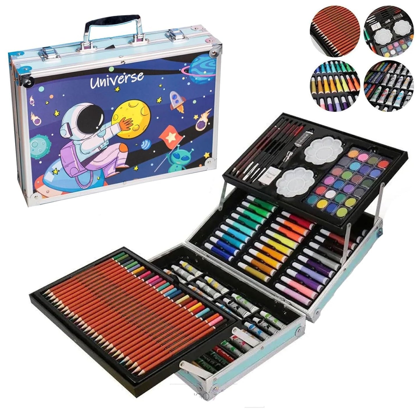 145 Pieces Space Art & Craft Painting Box - Suitcase Shape Art, Painting- Sketching, Stationary, Water Colors Vanity Box - All in 1 Art Case for Children Birthday Gift