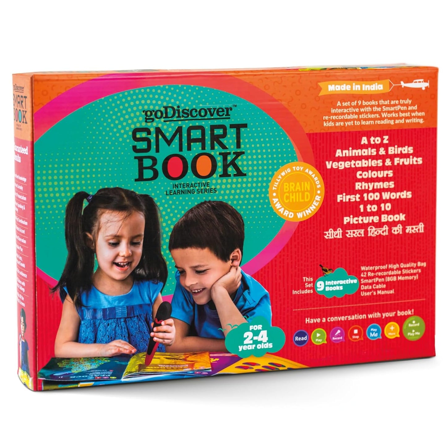 Interactive Early Learning Smart Book, Talking Pen for Kids, 9 Books (Alphabets, Colors, Animals/Birds, First 100 Words, Counting, Hindi, Rhymes, Vegetables/Fruits)