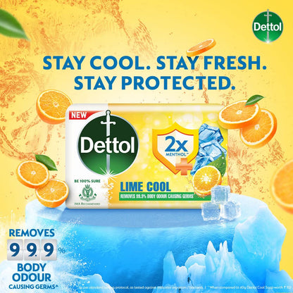 Dettol Lime Cool Bathing Soap Bar with 2x Menthol (600g)- Pack of 8